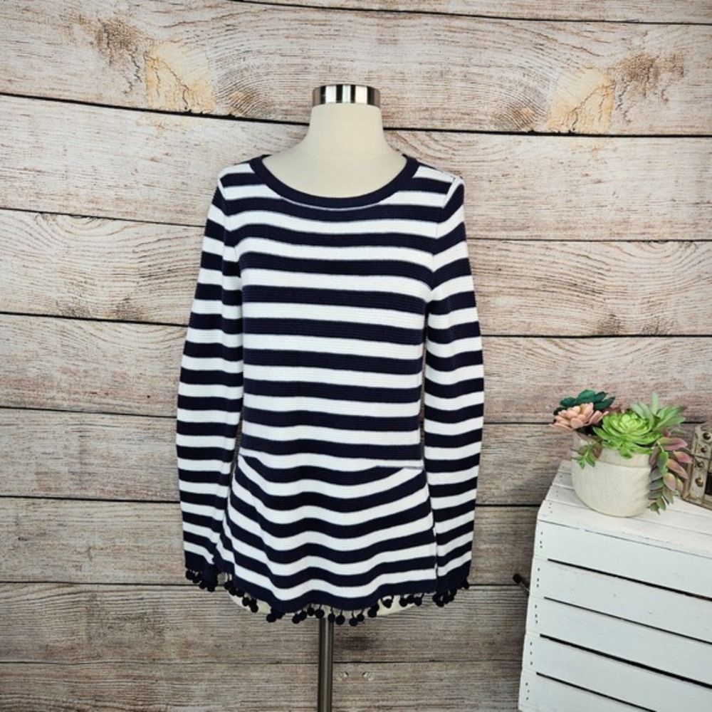 Soft Surroundings Striped Sweater Women's Small Knit Pom Pom Trim‎